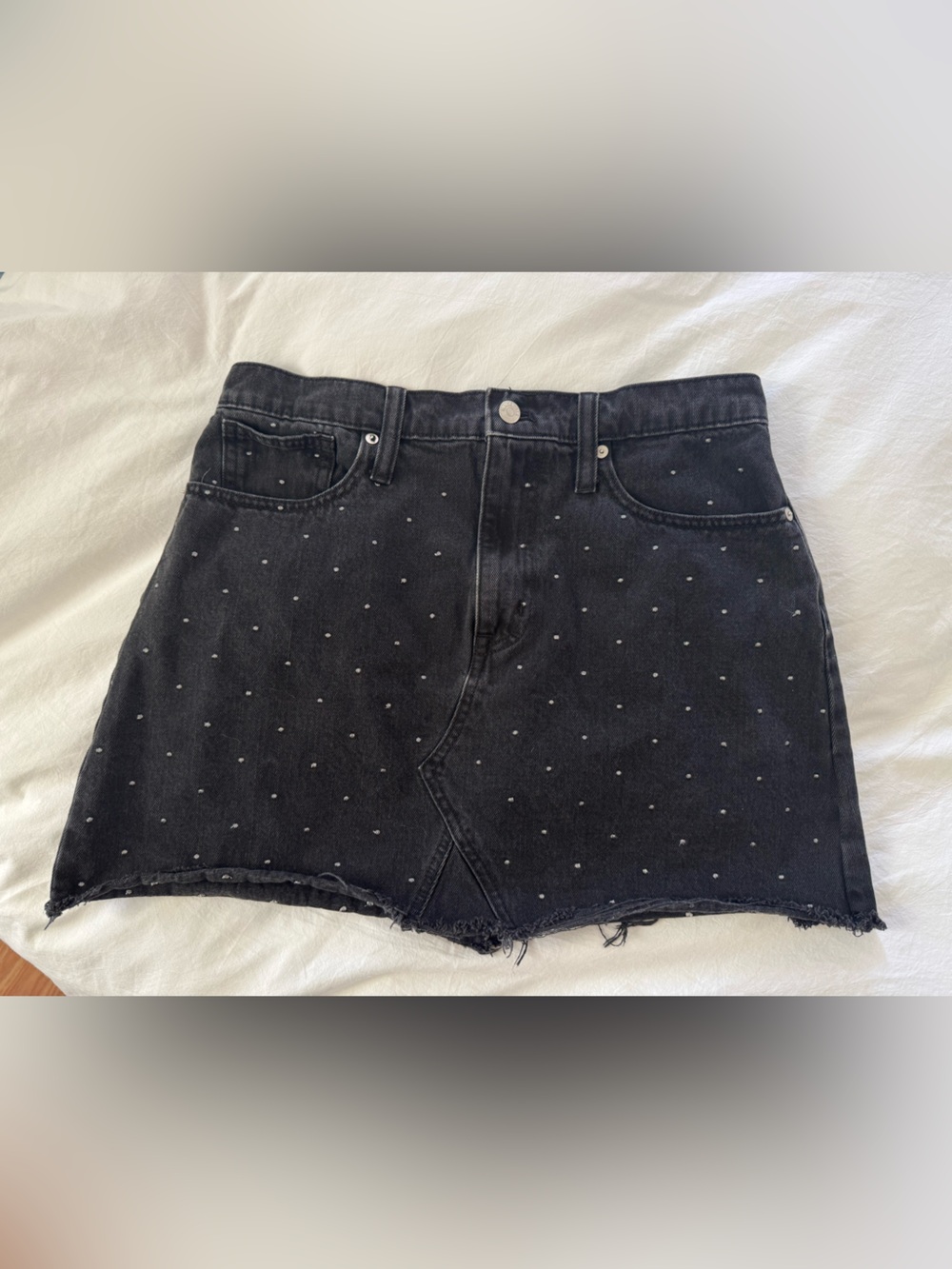 Black Polka Dot Denim Mini Skirt - Women's